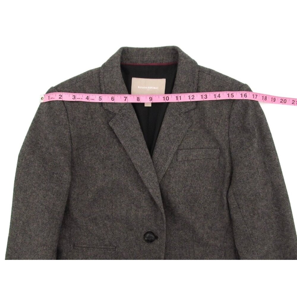 Banana Republic Blazer Jacket Womens Sz 8 Gray Check Wool Lined Two Button Coat - Picture 11 of 16